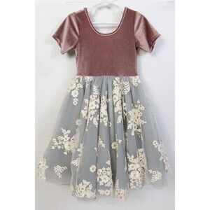 Pleiades Girls Size 6 Original Tulle Dress, Floral Embroidered, Velvet!